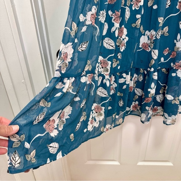Bohme Teal Floral Sheer Overlay Midi Dress Size S - Picture 8 of 13